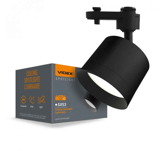 Світильник VIDEX під лампу GX53 трековий Чорний VL-SPF17C-B VL-SPF17C-B - 484695