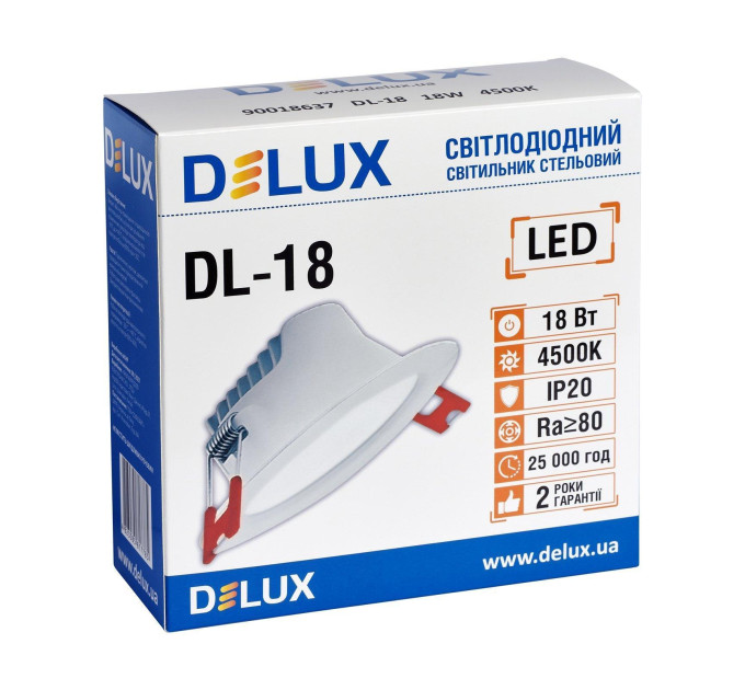 Світильник світлодіодний вбудований стельовий DELUX DL-18 4500К 18Вт 1440лм 230В