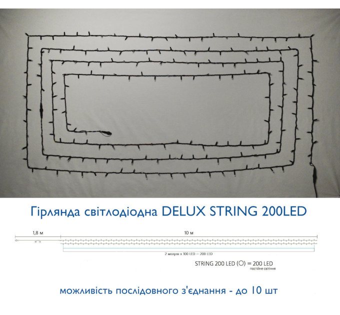 Гірлянда зовнішня DELUX STRING 200 LED 20m (2x10m) мулти/чорний IP44 EN
