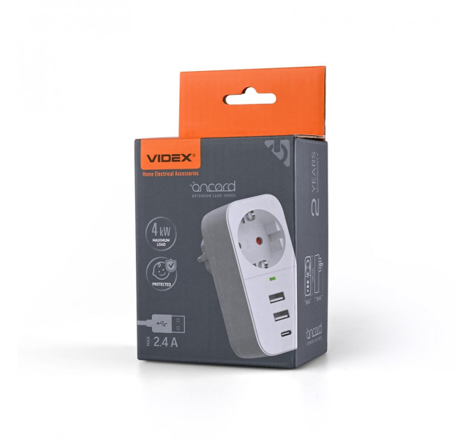 Мережевий адаптер VIDEX ONCORD з/з 1п 2.4A 2USB+USB-C White VF-AD1G2U1C-W - 484862
