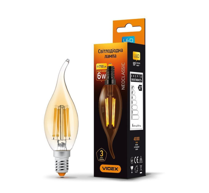 LED лампа VIDEX Filament C37FtA 6W E14 2200K бронза VL-C37FtA-06142 - 299082