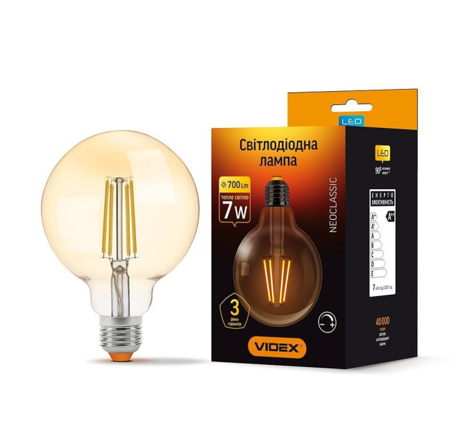 LED лампа VIDEX Filament G95FAD 7W E27 2200K дімерна бронза VL-G95FAD-07272 - 293813