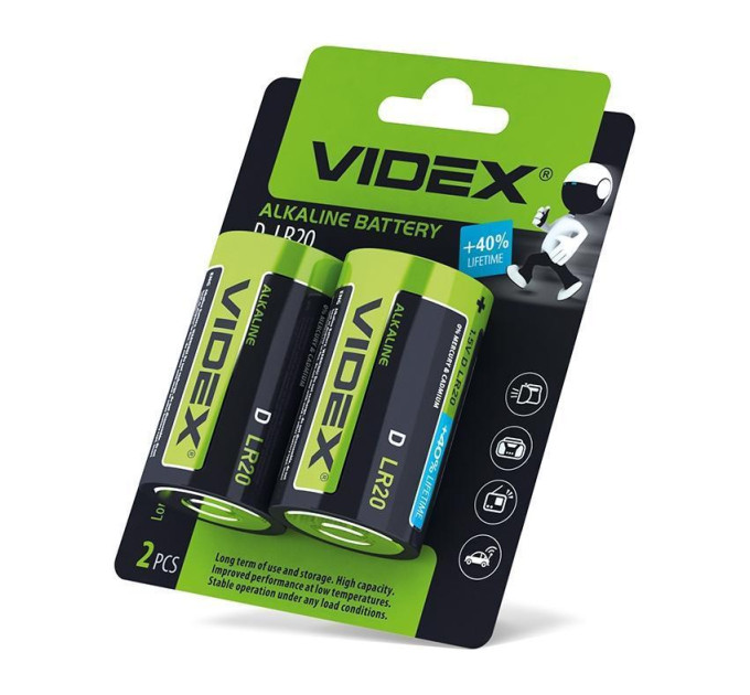 Батарейка лужна Videx LR20/D 2шт BLISTER CARD LR20/D 2pcs BC - 291628 - ціна за 1 шт. 107.00 грн., замовлення кратно блістеру (2/4/5/10шт)