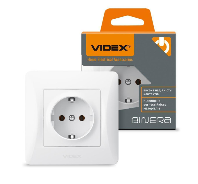 Розетка одинарна із заземленням біла VIDEX BINERA VF-BNSK1G-W - 294995
