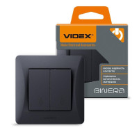 Вимикач двоклавішний прохідний чорний графіт VIDEX BINERA VF-BNSW2P-BG - 294964
