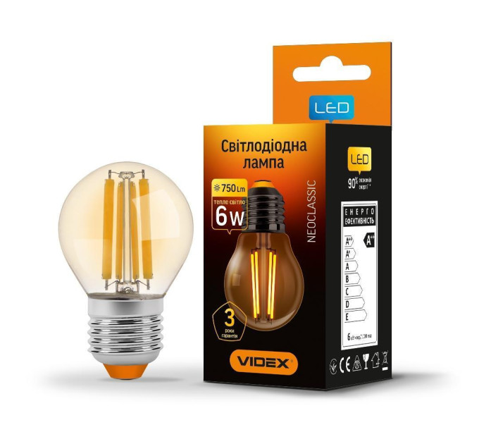 LED лампа VIDEX Filament G45FA 6W E27 2200K бронза VL-G45FA-06272 - 299068