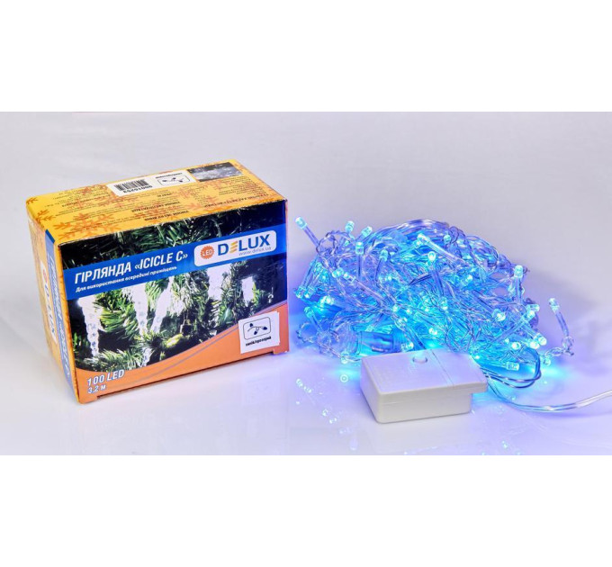 Гірлянда внутрішня DELUX ICICLE С 100 LED бахрома 3,2x0,7m синій/прозорий IP20