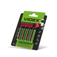 Батарейка лужна Videx LR6/AA Turbo 4шт BLISTER LR6T/AA 4B - 482356