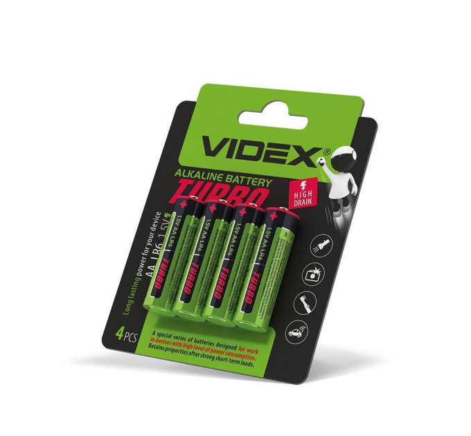 Батарейка лужна Videx LR6/AA Turbo 4шт BLISTER LR6T/AA 4B - 482356 - ціна за 1 шт. 21.00 грн., замовлення кратно блістеру (2/4/5/10шт)