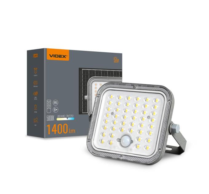 LED прожектор автономний VIDEX VL-FSO4-205-S 1400Lm 5000K VL-FSO4-205-S - 486927