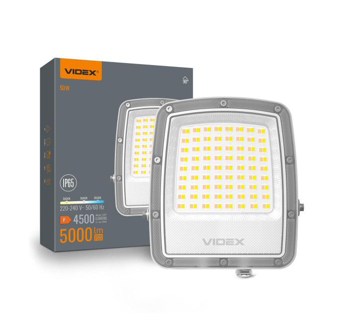 LED прожектор VIDEX F5 50W 3000-5000-6500K 230V White (VL-F5-050CW) VL-F5-050CW - 400585