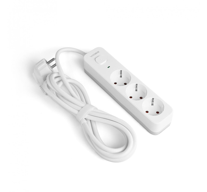 Мережевий подовжувач VIDEX ONCORD з/з 3п 3м (3x1.5мм) з кнопкою White VF-PD33G-W - 484886
