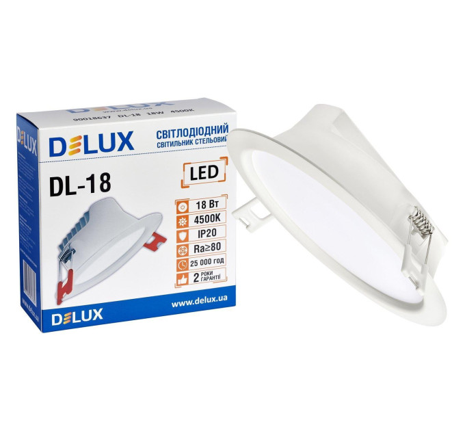Світильник світлодіодний вбудований стельовий DELUX DL-18 4500К 18Вт 1440лм 230В