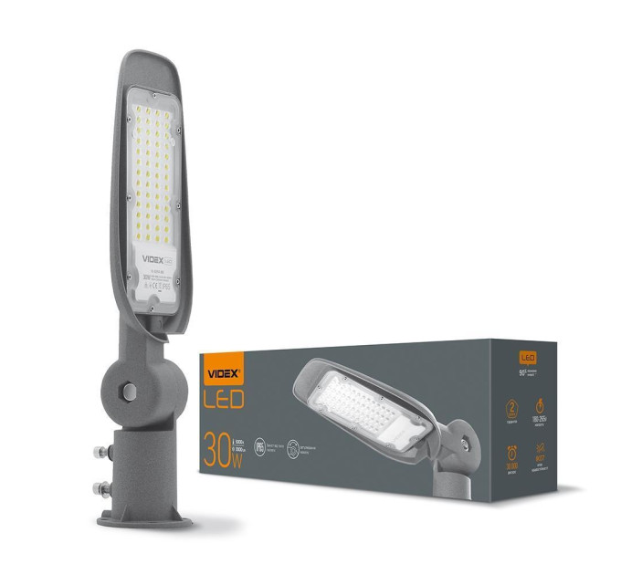 LED вуличний ліхтар VIDEX (поворотний) 30W 5000K Сірий