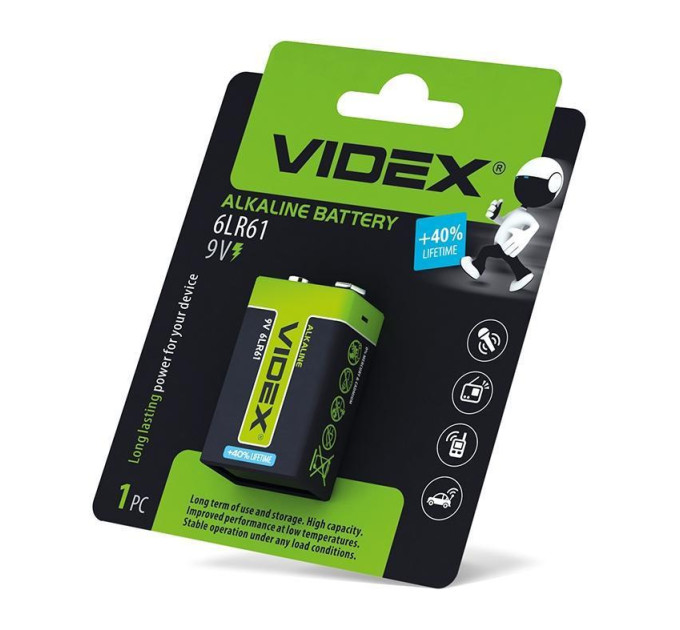 Батарейка лужна Videx 6LR61/9V (Крона) 1шт BLISTER 6LR61/9V/B - 291604 - ціна за 1 шт. 99.00 грн., замовлення кратно блістеру (2/4/5/10шт)