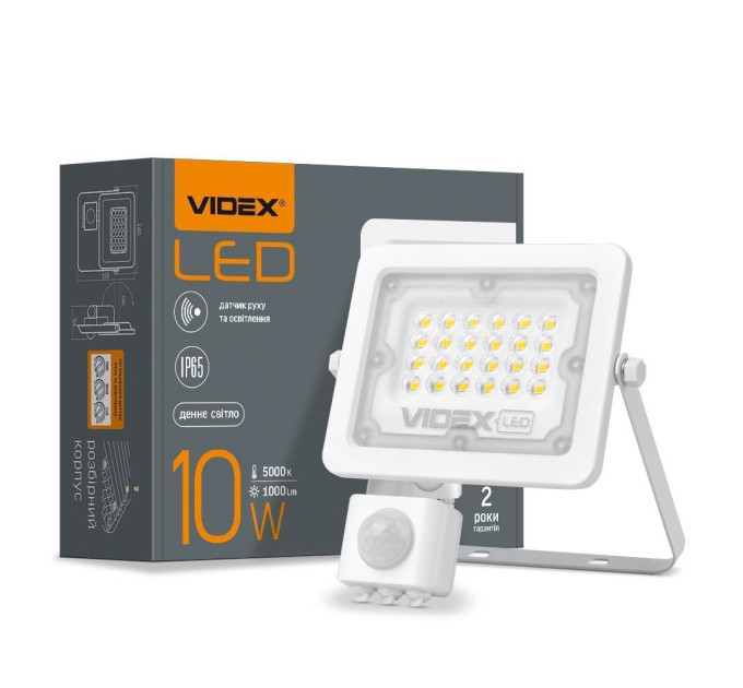 LED прожектор VIDEX F2e 10W 5000K з датчиком руху та освітленості VL-F2e105W-S - 480437