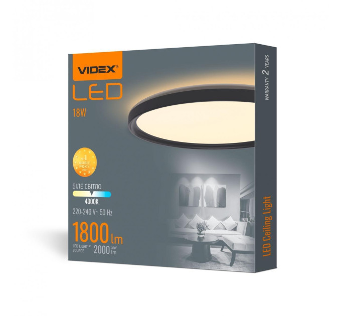 LED світильник з декоративною підсвіткою круглий VIDEX DL3R 18W 4000K Чорний VL-DL3R-184B - 484343