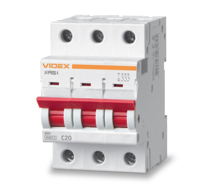 Автоматичний вимикач RS4 3п 20А С 4,5кА VIDEX RESIST VF-RS4-AV3C20 - 481304