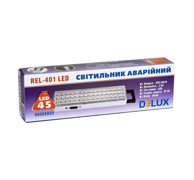 Світильник світлодіодний аварійний REL-401LED (3.7V1,5Ah) 45 LED 3Вт 230x65x30 акумуляторний