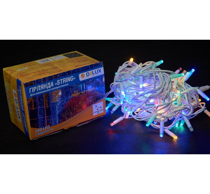 Гірлянда зовнішня DELUX STRING 100 LED 10m (2x5m) мульти/білий IP44 EN