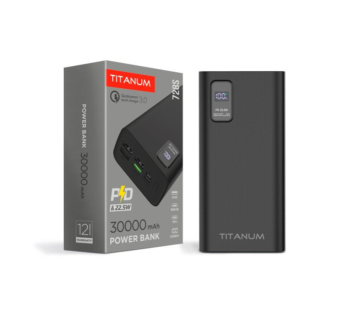 Повербанк TITANUM 728S 30000mAh 22.5W Black TPB-728S-B - 483414