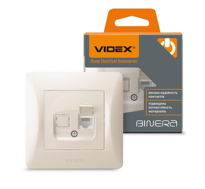 Розетка CAT6 одинарна комп'ютерна кремова VIDEX BINERA VF-BNSK1PC6-CR - 296005