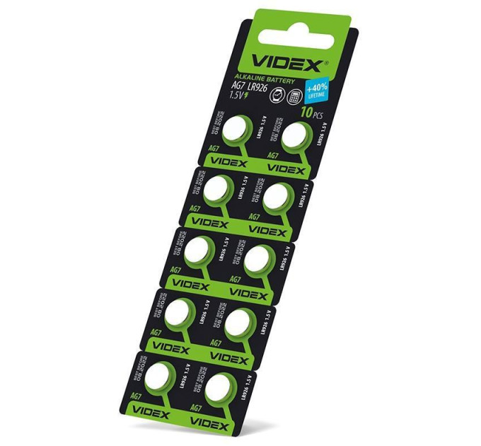 Батарейка годинникова Videx AG 7/LR926 BLISTER CARD 10 шт AG7/10B/1.5V - 291901 - ціна за 1 шт. 8.00 грн., замовлення кратно блістеру (2/4/5/10шт)