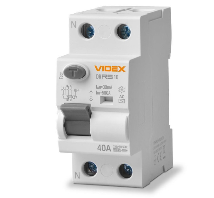 Диференційне реле VIDEX RESIST АС 2п 30мА 10кА 40А VF-RS10-DR2АС40 - 482721