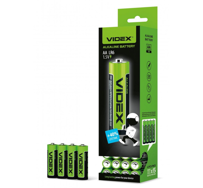 Батарейка лужна Videx LR6/AA 4шт SHRINK LR6/AA 4pcs S - 007005 - ціна за 1 шт. 539.00 грн., замовлення кратно блістеру (2/4/5/10шт)