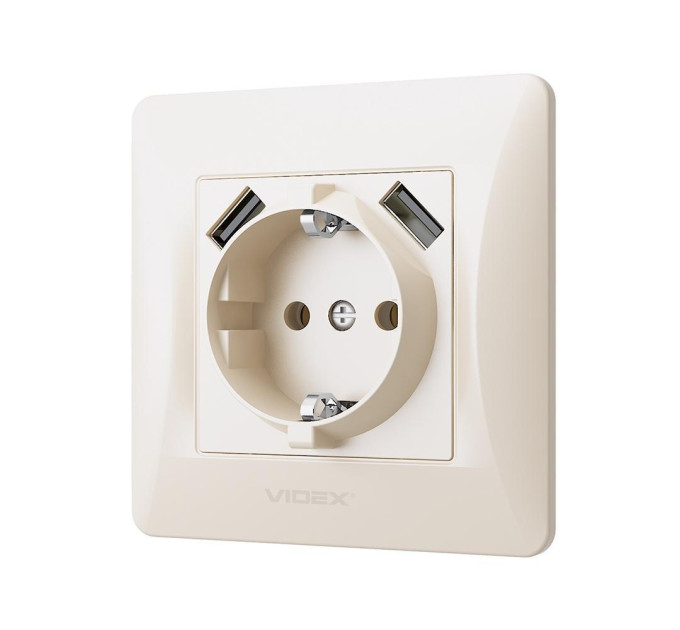 Розетка одинарна із заземленням та 2USB кремова VIDEX BINERA VF-BNSK1GU2-CR - 296029
