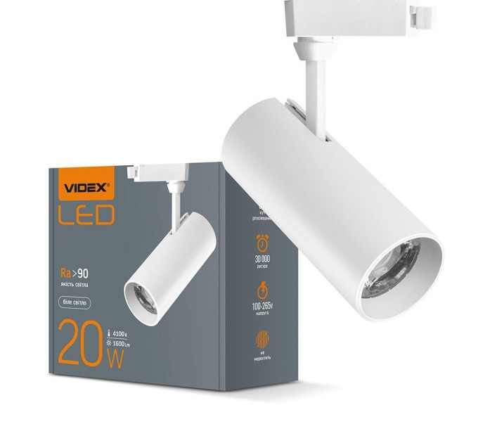 LED світильник трековий VIDEX 20W 4100K білий VL-TR04-204W - 299402