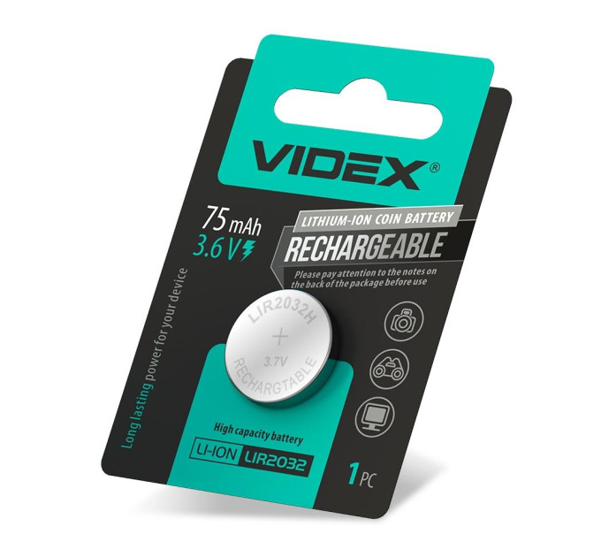 Акумулятор літієвий Videx LIR2032 1шт BLISTER CARD LIR2032 1B - 483186
