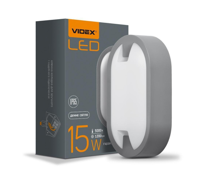 LED світильник IP65 овальний VIDEX 15W 5000K сірий VL-BH12O-155 - 299136