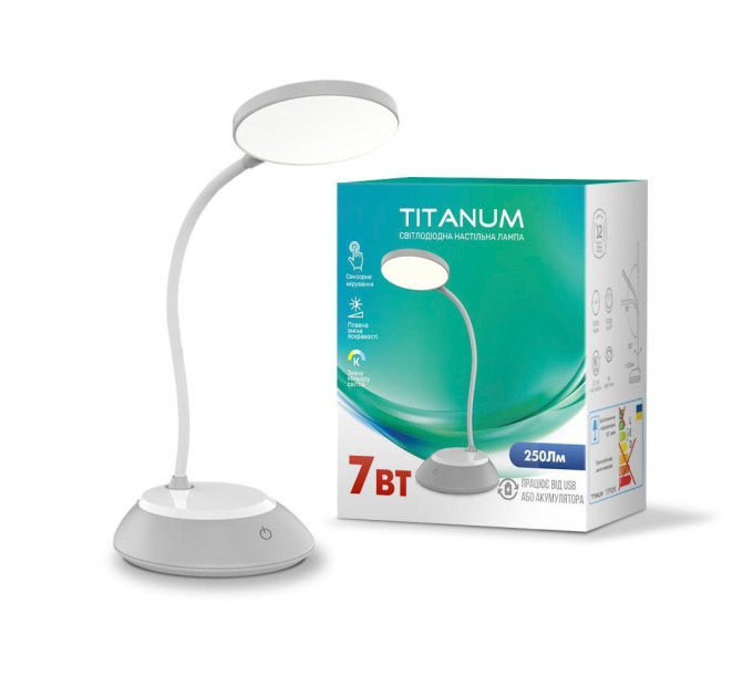 LED лампа настiльна з акумулятором TITANUM TLTF-022G 7W 3000-6500K USB сіра TLTF-022G - 482219