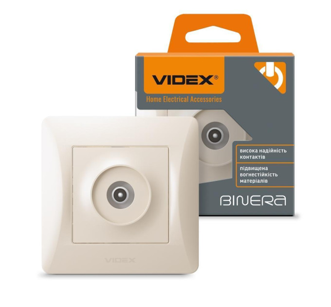 Розетка TV одинарна телевізійна кремова VIDEX BINERA VF-BNSK1TVME-CR - 296074