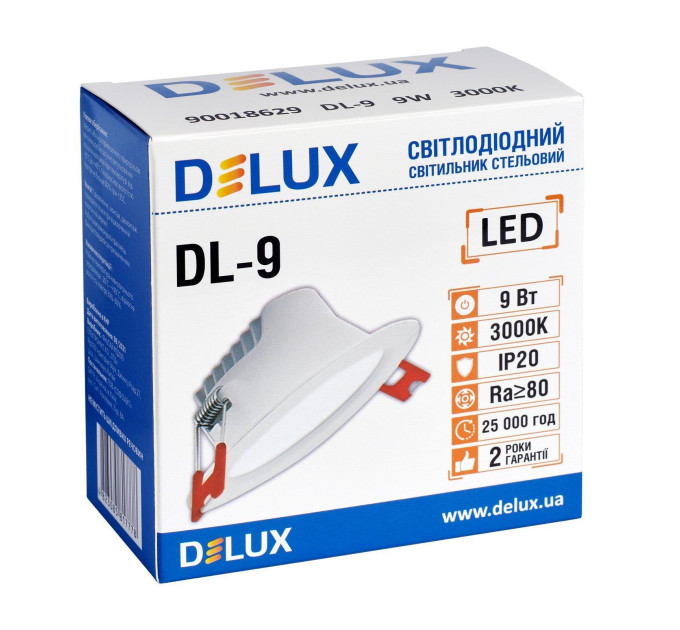 Світильник світлодіодний вбудований стельовий DELUX DL-9 3000К 9Вт 720лм 230В