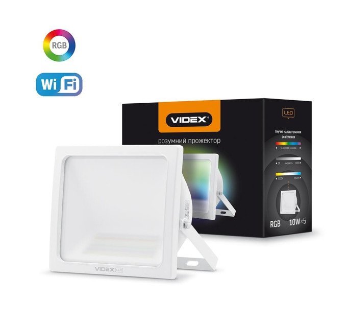 LED Смарт прожектор VIDEX 10W RGB Wi-fi 3000-6500 Білий