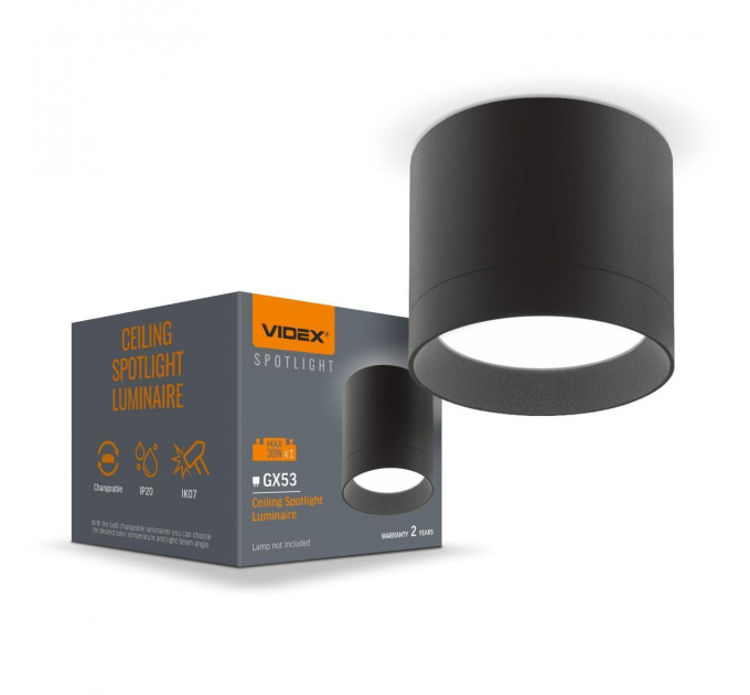 Світильник VIDEX IP44 під лампу GX53 накладний Чорний VL-SPF19A-B VL-SPF19A-B - 485166