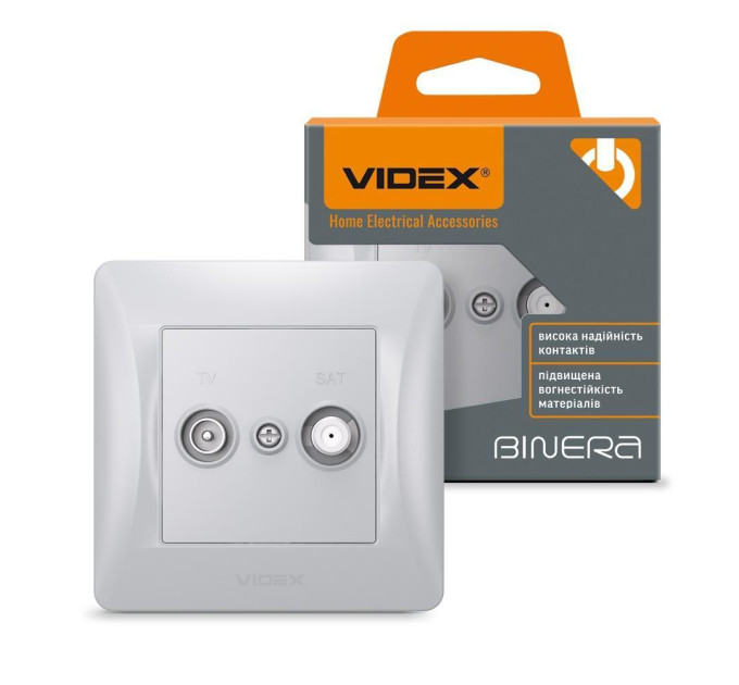 Розетка TV+SAT кінцева срібний шовк VIDEX BINERA VF-BNSK2TVSATE-SS - 297842