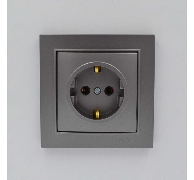 Розетка Nilson Thor антрацит 1-на з заземленням ( 27161017 )