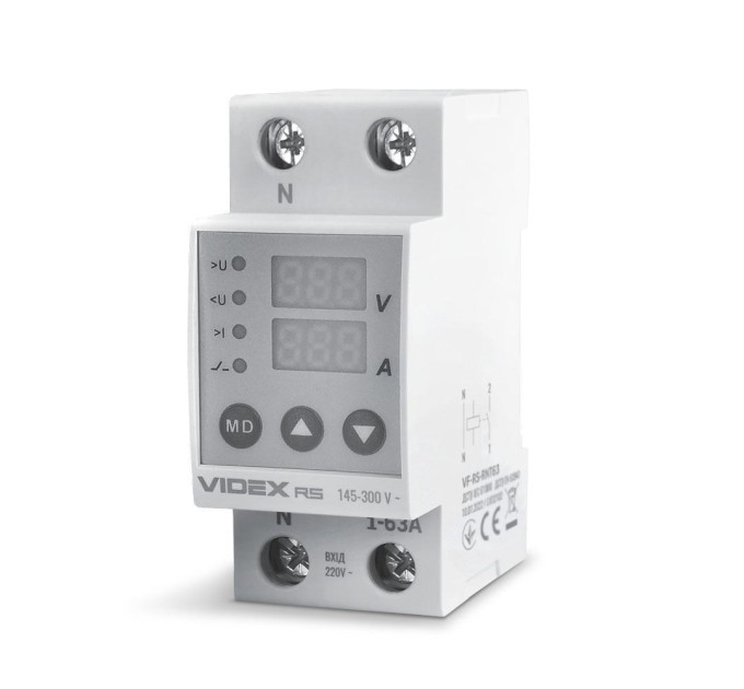 Реле контролю напруги та струму VIDEX RESIST 145-300В 1-63А VF-RS-RNT63 - 482837
