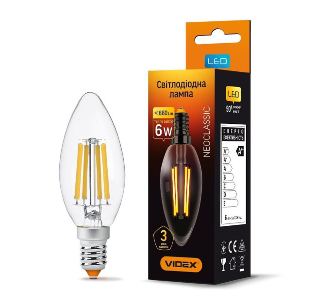 LED лампа VIDEX Filament C37F 6W E14 3000K VL-C37F-06143 - 299112