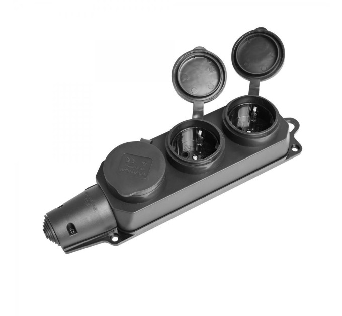 Колодка подовжувача IP44 із заземленням 3 гнізда 16А чорна TITANUM STANDARD ТF-B316IP-B - 485128