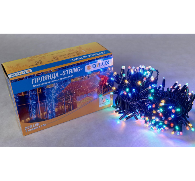 Гірлянда зовнішня DELUX STRING 200 LED 20m (2x10m) мулти/чорний IP44 EN