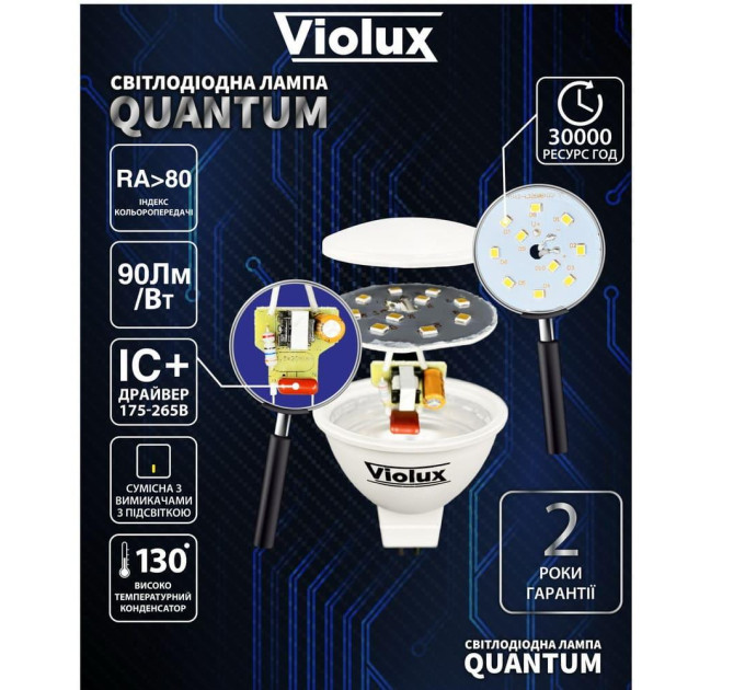Лампа світлодіодна QUANTUM MR16 8W GU10 3000K Violux ( 812233 )