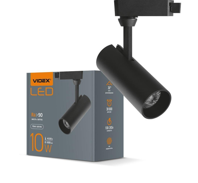LED світильник трековий VIDEX 10W 4100K чорний VL-TR04-104B - 299419