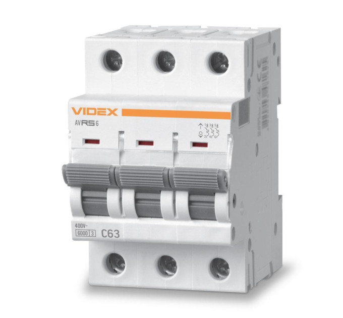 Автоматичний вимикач RS6 3п 63А 6кА С VIDEX RESIST VF-RS6-AV3C63 - 481625