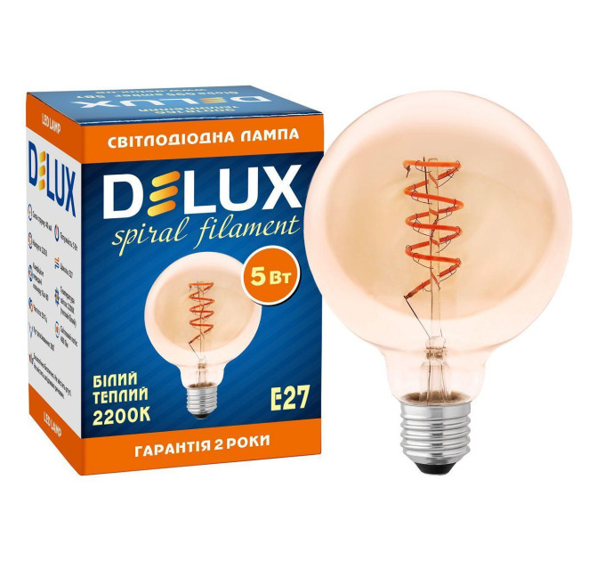 Лампа світлодіодна DELUX G95 5 Вт 2200K 220В E27 amber filament spiral