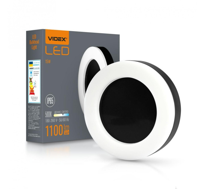 LED світильник ART IP65 круглий VIDEX 15W 5000K Black VL-BHFR-155B - 485197