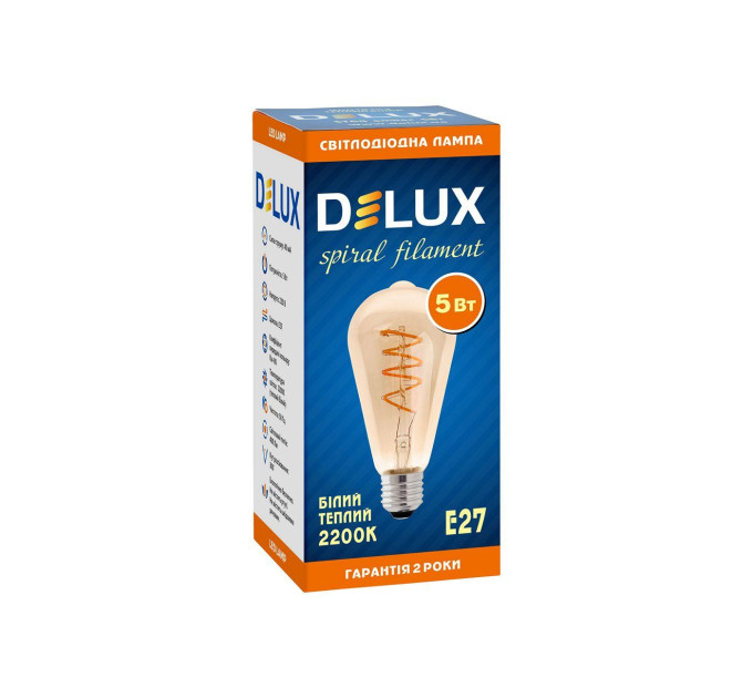 Лампа світлодіодна DELUX ST64 5 Вт 2200K 220В E27 amber spiral filament